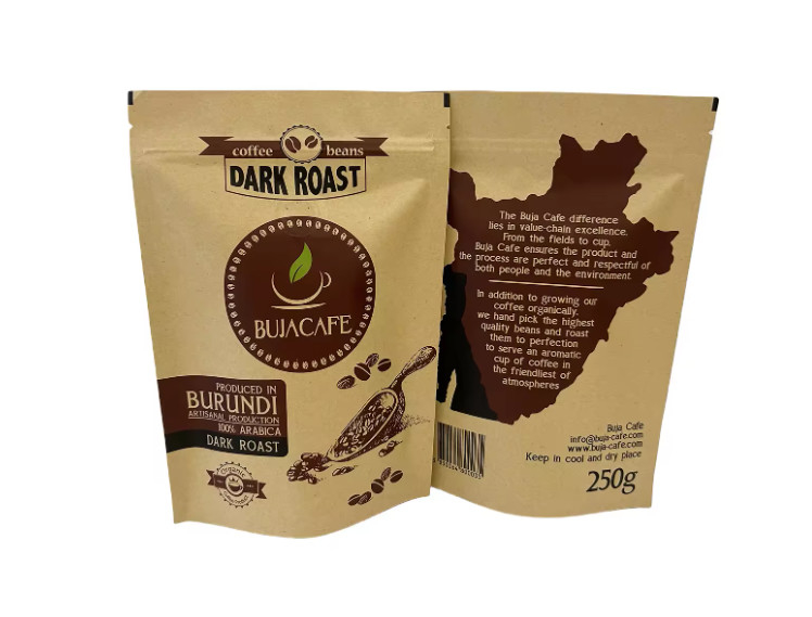 堆肥可能 生物分解可能 スタンドアップ 平底 クラフト紙 食品 梱包 ザイパー ポケット バルブ付き カスタム 印刷 コーヒー バッグ