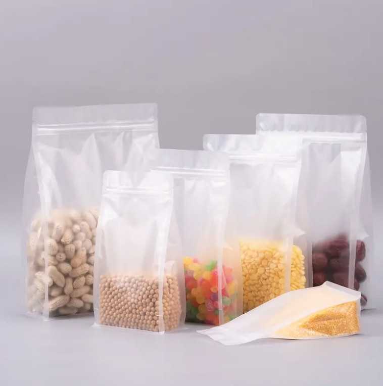 オーダーメイド フラットボトム 8 サイドシール 透明 シープロック ドライフルーツ 食品 米 梱包 プラスチック スタンドアップポック