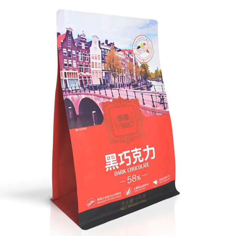カスタム プラスチック バッグ 梱包  Ziplock スタンドアップ バッグ チョコ コーヒー 八面 シーリング シープ付き 平底 バッグ