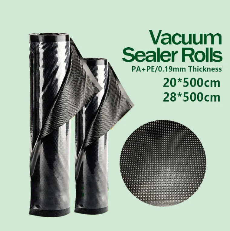 商用品 重用品 ブラック&クリア 浮き彫り 真空シール ロール バッグ 食品 保存 寿司&ヌードル