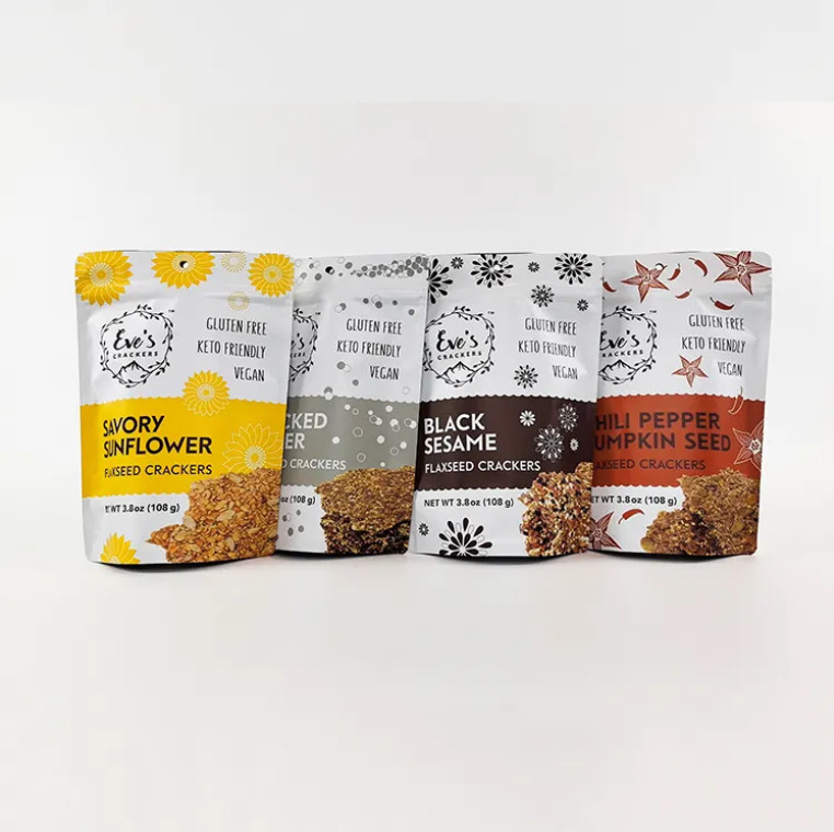 カスタム印刷 100g 250g 500g スタンドアップポック 亜麻のクレーカー 臭いを防ぐジッパー 食品包装袋