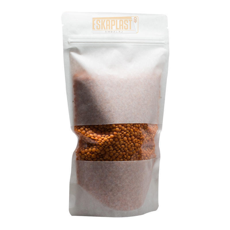 白い牛皮袋 (立立バッグ) 小窓付き,カスタムプリントジッパー,クラフト紙立立バッグ/食品包装袋